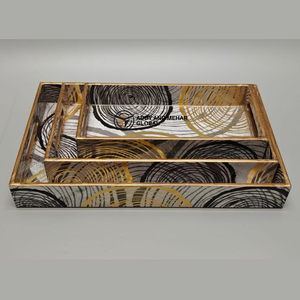 Artistic Abstract Enamel Tray Set of 3 MDF Serving & Display Trays Premium Abstract Circle <b>Pattern</b> Tray - Product Image 6
