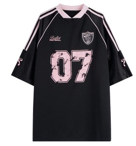 T-shirt décontracté ample pour femme en polyester/coton, nouveau style américain, jersey uni sportif, tricoté tendance, manches courtes d'été - Product Image 2