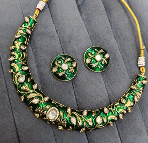 Indian <b>Jewellery</b> Brass <b>Gold</b> Plated Choker <b>Set</b> Trendy Wedding Party and Engagement Jewelry <b>Set</b> for Women Adjustable - Product Image 2