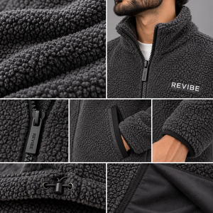Custom <b>Mens</b> Charcoal <b>Sherpa</b> <b>Fleece</b> Jacket Stand Collar Eco-Friendly Breathable 100% Cotton Warm Winter Outerwear Casual Urban - Product Image 6