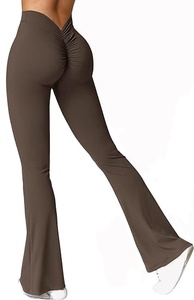 Wholesale 2025 Women's Scrunch <b>Flare</b> <b>Leggings</b> V Back Butt Lifting Wide Leg High Waist Gym Workout Yoga Quick Dry Sustainable - Product Image 4