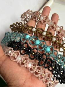 HARI OM CREATIONS สร้อยข้อมือทำมือหลากสีสไตล์มาคราเม่ประดับด้วยหินธรรมชาติและลูกปัดทองสไตล์โบโฮ ปรับขนาดได้ เครื่องประดับสำหรับผู้หญิง IGI - Product Image 1