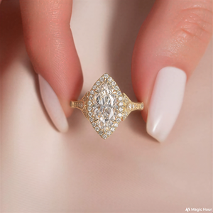 Anillo de compromiso y boda unisex de oro blanco de 10K/14K/18K con diamante marquesa cultivado en laboratorio IGI, engaste de púas, estilo vintage, para aniversario - Product Image 1