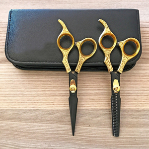 Ciseaux de coiffure professionnels de haute qualité pour effiler les cheveux, 6,5 pouces, noir et or, style vintage, kit de ciseaux en acier inoxydable - Product Image 4