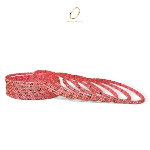 Bracelets en verre rose pâle traditionnels kashmiris, taille émeraude, forme goutte de pluie, bijoux en gros, bracelets en verre et bracelets de mariage indiens - Product Image 5