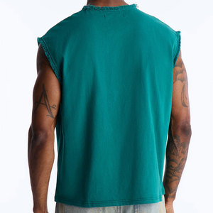 <b>Men</b> Distressed Sleeveless Arm Collar Fashionable <b>Singlet</b> Solid Color Hot Selling Muscle Fit Comfortable Boxy Trendy Tank Top - Product Image 4