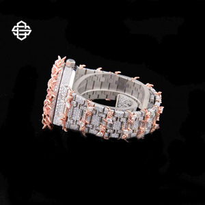 Luxury Business Stainless Steel Quartz Watch Men Moissanite Diamond Iced Out Hip Hop Fashion Glass 20mm Band Two Tone Watch - Product Image 4