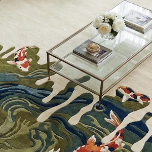Tapis en laine moderne à motifs de poissons Koi, abstrait et artistique, tufté à la main, pour décoration de salon, design étang aquatique, tapis de sol doux et luxueux pour la maison - Product Image 5