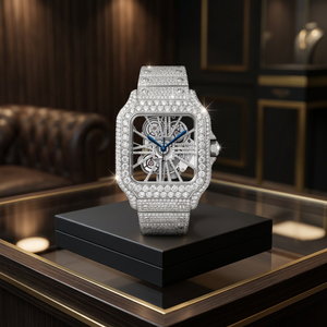 Reloj de Lujo con Diamantes Moissanite VVS Totalmente Cubiertos de Piedras, Movimiento Automático Digital, Correa de Acero Inoxidable, Plata de Ley 925, Estilo Hip Hop - Product Image 1