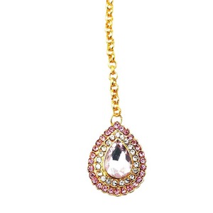 Elegant Teardrop Rhinestone Pendant Necklace with Pink Crystal and Gold Chain for Wedding Party Wear Women Accessories - Product Image 2