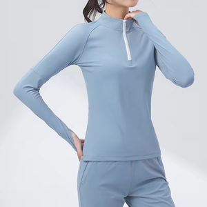 High Quality Custom Nylon Spandex Running Shirts Winter Shirt Quick Dry <b>Womens</b> Plain Quarter Zip Sports Running Yoga Shirt - Product Image 2
