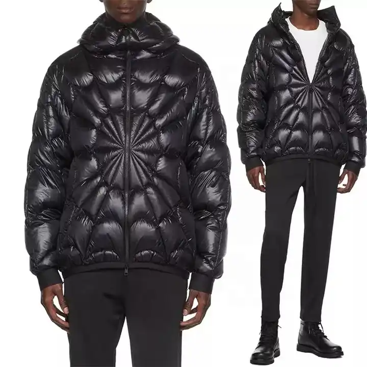 Source High street new fashion custom bubble jacket spider web padded  cotton men winter jackets black shiny puffer jacket on m.