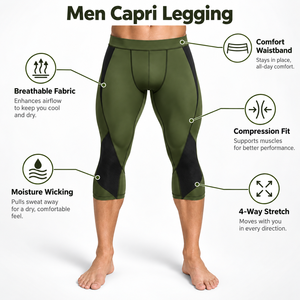 Leggings Capri para Hombre con Construcción Ligera, Flexibilidad Confiable y Soporte Cómodo para Correr y Entrenamientos - Product Image 6