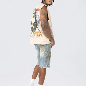 กางเกงยีนส์ขาสั้นทรงหลวมสไตล์สตรีทแวร์แบบฟอกสี สำหรับผู้ชาย ผลิตตามสั่ง จำนวนมาก ไซส์ใหญ่พิเศษ - Product Image 6