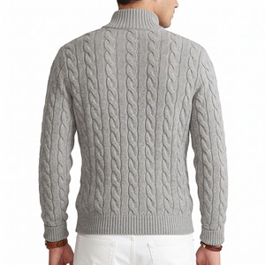 Cardigan en laine gris pour homme, tricot torsadé, col montant, manches longues, épais, anti-boulochage, pour l'hiver - Product Image 2