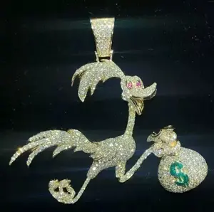 Colgante de Plata de Ley 925 con diseño de Roadrunner estilo Hip Hop, con incrustaciones de diamantes de moissanita, en forma de bolsa de dinero y pájaro de dibujos animados personalizado - Product Image 3