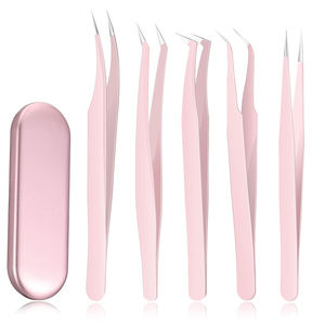 Ensemble de pinces à cils roses avec étui en métal, kit de pinces à cils de précision en acier inoxydable pour extensions de cils - Product Image 1