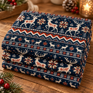 Tela Jacquard de Reno Navideño, Tejido de Franela en Rojo, Azul Marino y Blanco para Manualidades y Costura DIY - Product Image 1