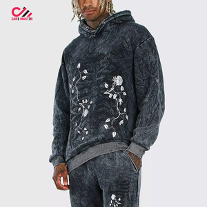 Survêtement à capuche brodé floral personnalisé, coupe ample longue, délavage acide, 100 % coton, coutures durables, respirant - Product Image 3