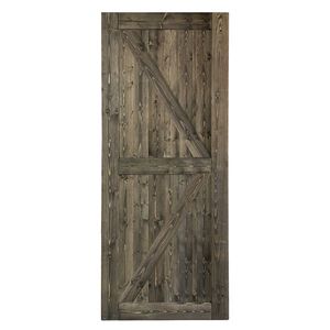 36 In. X 84 In. Solid Spruce Wood Sliding Barn Door Hardware Kit 6.6FT Gray Spray Paint with Handle K Frame 84 In. X 36 In. - Product Image 1