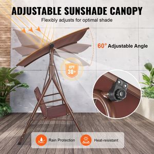 "3-Person Outdoor Patio <b>Swing</b> Chair with Adjustable Canopy & Armrests Teslin Fabric Steel <b>Frame</b> & Polyester Material" - Product Image 3
