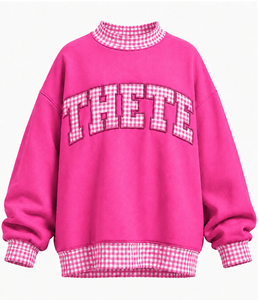 Sudadera Oversize de Cuello Alto para Mujer con Parches de Cuadros a la Inglesa, Estilo Casual Urbano y Universitario, de Tejido Grueso - Product Image 6