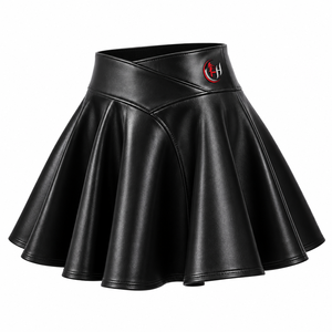 Jupe plissée mini trapèze taille haute en similicuir pour femme, couleur unie, mode automne - Product Image 4