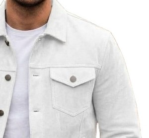 Veste en jean blanche pour homme, col rabattu décontracté, coupe classique, simple boutonnage, coton délavé, style printemps - Product Image 1