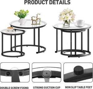 Table basse gigogne ronde de luxe moderne 2026 avec plateau en pierre frittée et structure métallique – Meuble gain de place pour salon, table à thé centrale - Product Image 4