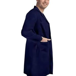 Blouse de travail médicale professionnelle à manches longues pour hôpital, uniforme de médecin, blouse de laboratoire bleu marine, unisexe pour adultes - Product Image 3
