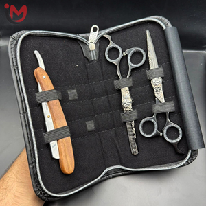 Juego de Tijeras Profesionales para Peluquería de Acero Inoxidable, Tijeras Curvas de Entresacar para Diestros, Mango Largo, Cuchilla de 28 Dientes con Cierre de Cremallera - Product Image 1