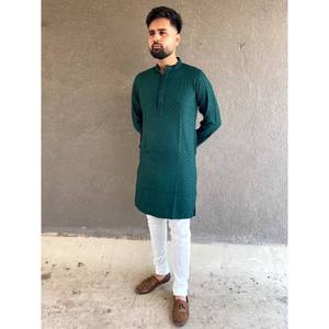 TRENDING RAYON <b>CHIKANKARI</b> MEN'S <b>KURTA</b> WITH PAYJAMA GREEN - Product Image 1