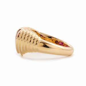 Wholesale Heart Lab Grown Pink and Purple Sapphire 14K Solid Yellow <b>Gold</b> <b>Ring</b> Luxury Bezel <b>Set</b> Toi et Moi Half Heart Fancy <b>Ring</b> - Product Image 4