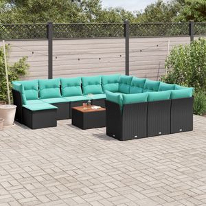 Set di Divani da Esterno in Polyrattan Nero con Cuscini, 13 Pezzi, Design Contemporaneo, per 10 Persone - Product Image 1