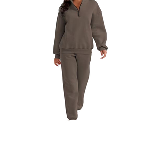 Chándal para Mujer, Color Sólido, Sudadera con Cierre de Media Cremallera, Bolsillos Laterales, Corte Regular, Largo Completo, Ropa Casual de Otoño, Poliéster - Product Image 2