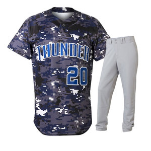 Conjunto de Uniforme de Béisbol con Camuflaje Digital Azul Marino Personalizado – Camiseta con Botones y Pantalones Grises, Proveedor de Ropa Deportiva Transpirable - Product Image 1