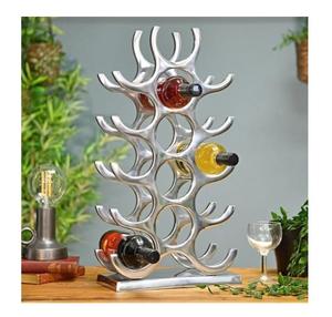 Porte-bouteilles autoportant en aluminium argenté, produit très demandé, avec support décoratif pour bouteilles, finition polie brillante - Product Image 1