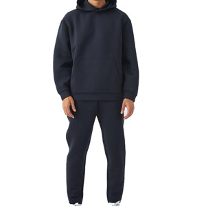 Conjunto Deportivo Azul Marino con Capucha para Hombre, Sudadera y Pantalones Deportivos de Color Sólido con Bolsillos Laterales - Product Image 1