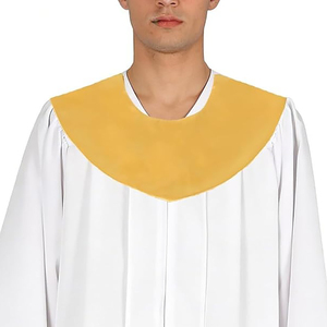 Robe académique unisexe en satin blanc avec col doré, uniforme en mélange de polyester pour adultes, étole de remise de diplôme - Product Image 1
