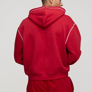 Sweat à capuche surdimensionné rouge pour homme, tricoté, motif uni, effet délavé, pour l'hiver - Product Image 2