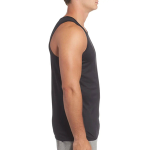 Men's <b>Black</b> Sleeveless <b>Tank</b> <b>Top</b> O-Neck <b>Knitted</b> Front Logo Quick Dry Sporty 100% Polyester Customizable - Product Image 2
