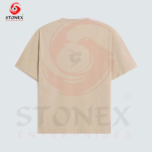 T-shirt en coton beige à manches courtes pour homme, col rond, coupe classique, couleur unie, jersey tricoté - Product Image 6