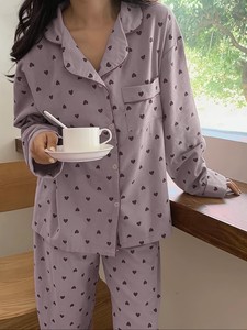 Conjunto de Pijama a Rayas para Mujer, Suave, Color Morado, Cuello Alto, Manga Larga, Pantalones Cómodos con Cintura Elástica y Cordón Ajustable, 97% Poliéster, 3% - Product Image 2
