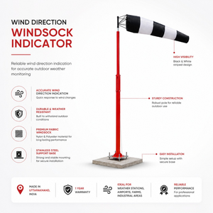 Manche à vent orange et blanc pour l'indication et la surveillance de la direction du vent |   Manche à vent d'extérieur avec mât pour station météo d'aéroport - Product Image 5