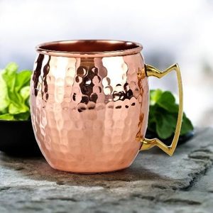 Premium Quality Reine International 450ml Moscow Mule <b>Beer</b> Mug Pure Copper Brass Handle Hammered Metal Leak Proof BPA Free - Product Image 1