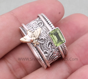 Bague tournante vintage en argent sterling 925 avec pierre précieuse en agate, accessoire unisexe pour mariage et fête - Product Image 5