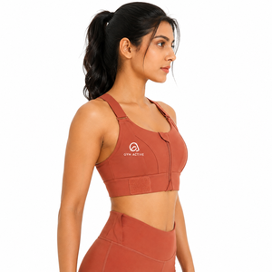 Soutien-gorge de sport réglable pour femme avec fermeture éclair sur le devant et dos nageur |   Soutien-gorge de yoga haute performance 220g avec logo personnalisé, motif écossais, en Spandex/Polyester - Product Image 4
