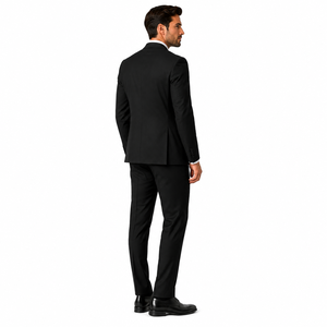 Costume d'affaires noir pour homme, style britannique, revers cranté, simple boutonnage, infroissable, coupe classique, mélange de laine, 3 pièces, pour adultes - Product Image 6