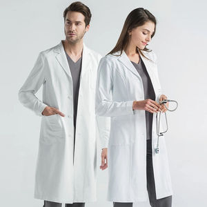 Bata de laboratorio blanca tejida unisex, uniforme de hospital, bata de médico con 3 bolsillos, cierre a presión, detección de agujas, fusión sin costuras - Product Image 1