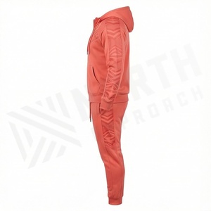 Ensemble de survêtement pour homme avec capuche corail, sweat-shirt et pantalon à fermeture éclair intégrale, couleur unie décontractée, respirant, en polyester, vêtements de sport pour l'automne - Product Image 3